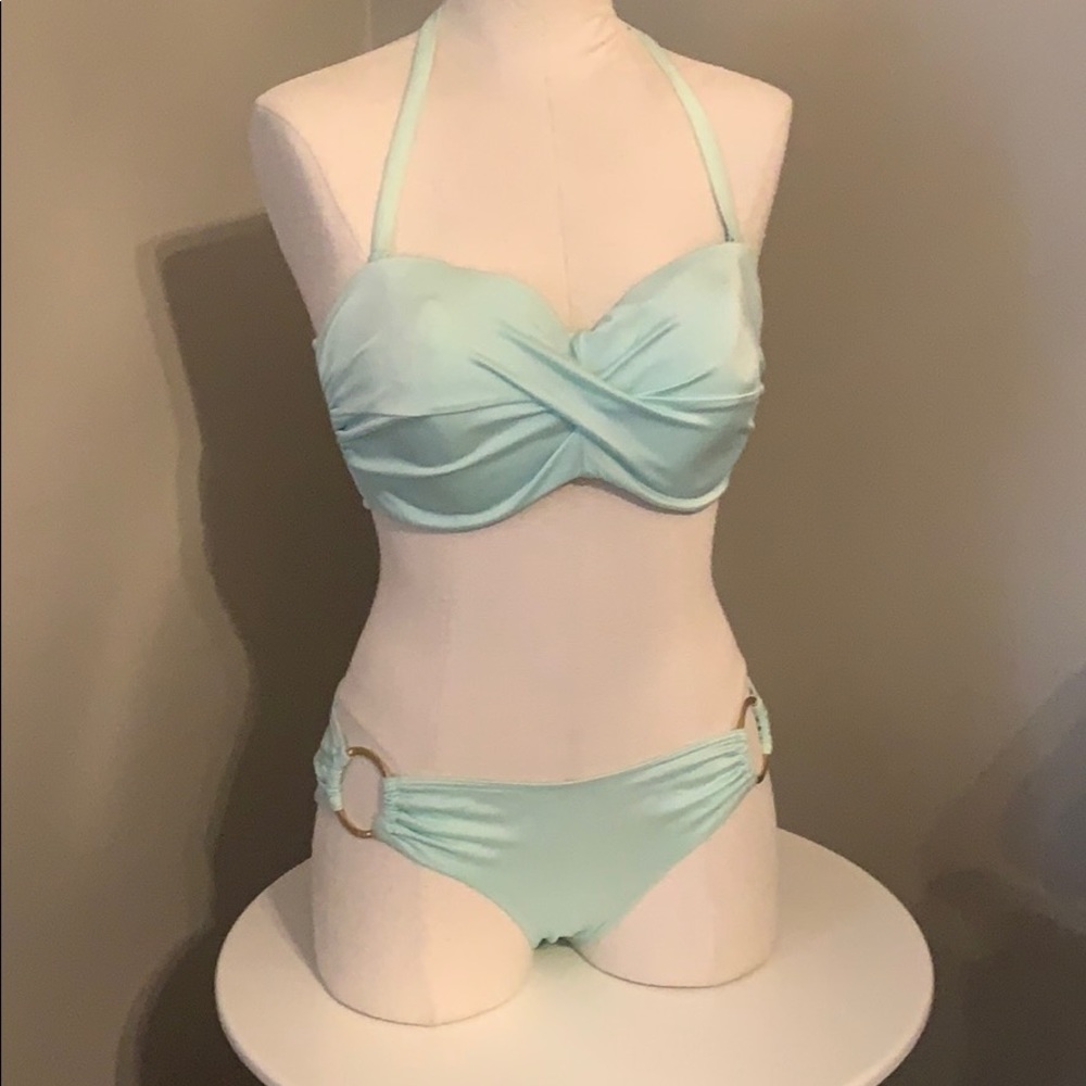 Mint blue bikini with gold detail